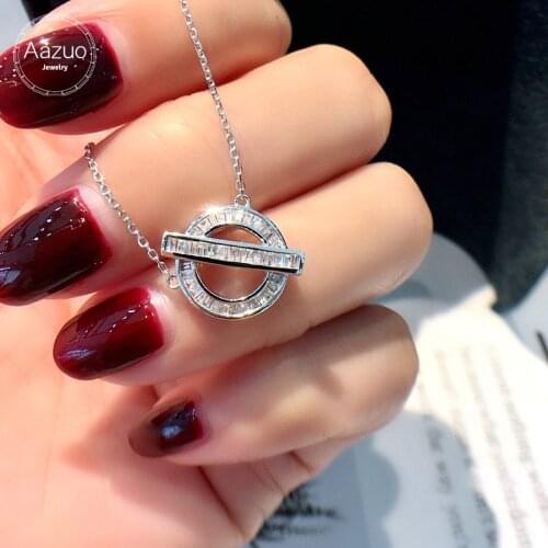 Aazuo 18K Orignal White Gold Real Natrual Diamond 0.25ct Classic Round Necklace With Gold Chain gifted for Women Party