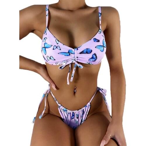 QINJOYER sexy string swimsuit women 2 pcs swimwear 2021 bathing suit bikini thong swimsuit strappy women butterfly print bikini
