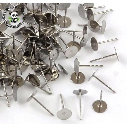 316 Stainless Steel Flat Round Blank Peg Ear Studs Components Jewelry decoration Jewelry Tray: 6mm; 12x6mm, Pin: 0.8mm F60
