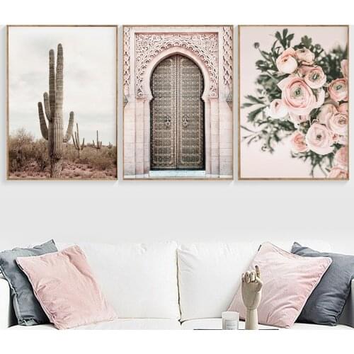 Boho Poster Desert Landscape Canvas Painting Door flower Print Decoration Wall Pictures for Living Room Moroccan Decor Unframed