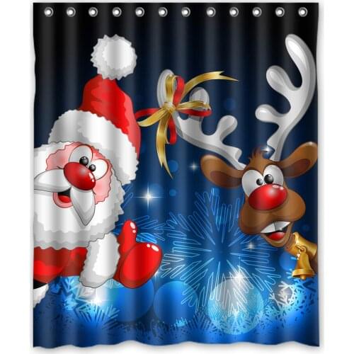 Merry Christmas Santa Claus Deer Pattern Shower Curtain