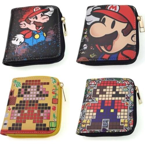 Super Mario Bros Cute Small Wallet PU Wallet for Men Women Card Holder Layers Purse Mario Money Bag Coin Zip Pocket Gift for Kid