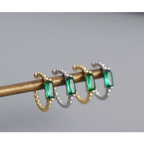 KAMIRA Real 925 Sterling Silver Romantic Simple Green Zircon Ear Clip Earrings for Women Kids Fake Cartilage Lovely Jewelry 2021