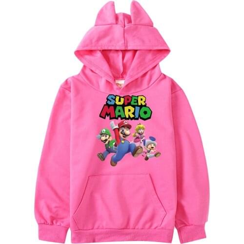 2022 Spring Autumn Hoodies Kawaii Rabbit Ears Fashion Hoody Casual Super Marioo Solid Color Cartoon Sweatshirt Hoodies For Kids