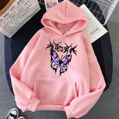 Pink Clothing Black Butterfly Oversized Hoodies Sweatshirt Women/Men Kawaii Pullover Hip Hop Top Hoody Clothes Full Sleeve