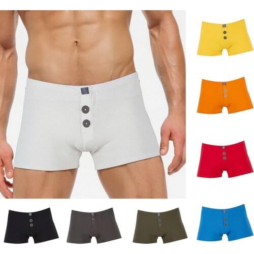 Boxer briefs Male Pure Underpants Panties Mens Fashion Flat Corner Button Solid Color Sexy Cotton Home Leisure Underwear Pajama