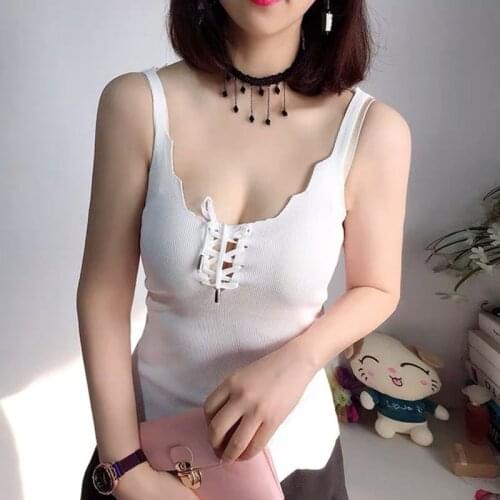 Y2k Sexy Ice Silk Tank Irregular Neck Sleeveless Knit Ribbed Bandage Indie Cute Elegant Camisole Tank Corset Tube Top Women 2021
