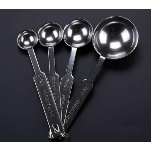 4pcs/set stainless steel mirror light spoon with scale