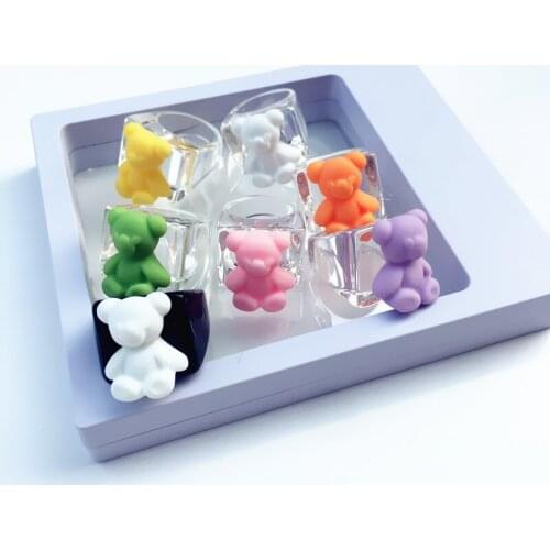 2021 new fashion candy color resin gummy bear finger rings for women girl party costume jewelry accessories gift