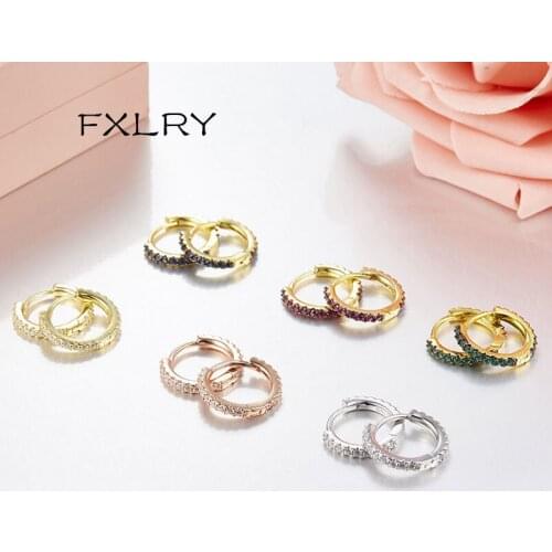 FXLRY Fashion Silver Color Zirconia Gold White Black Red blue Green Simple Circle Hoop Earrings Women Jewelry