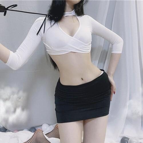 White Black Sexy Lingerie Uniform Temptation Sexy Role Playing Secretary Lingerie Set Suit Open Bra Mini Skirt Office Costumes