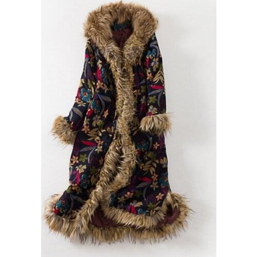 Winter Coat Fur Collar Long Dust Coat Windbreaker Cotton Linen Vintage Cotton Padded Clothes Jaqueta Feminina