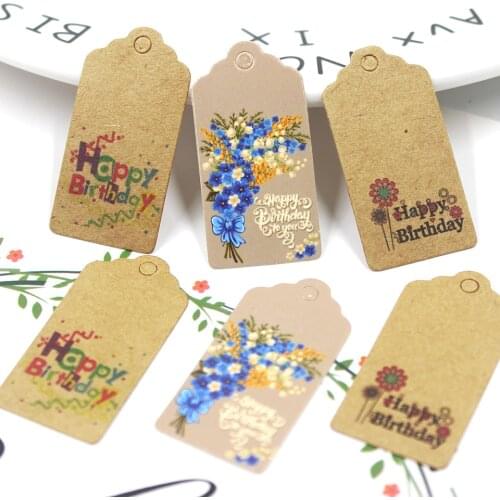 50PCS 4*2cm Kraft Birthday Tags DIY Handmade Multi Style Crafts Hang Tag Labels Paper Tags Birthday Gift Wrapping Supplies