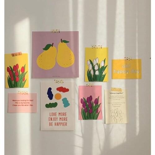 8pcs/set Paper Card Flower Pattern Craft Wall Poster Ins Style Decorative Cards Background Pastcards Wall Stickers Greeting Card