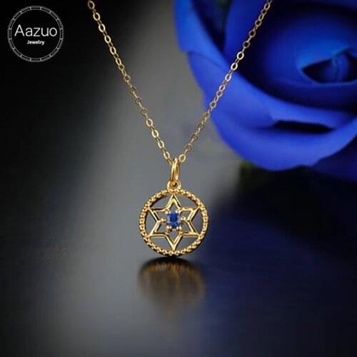 Aazuo Real 18K Yellow Gold Natural Blue Sapphire Round Luck Star Free Pendent Necklace gifted for Women Wedding Party Au750