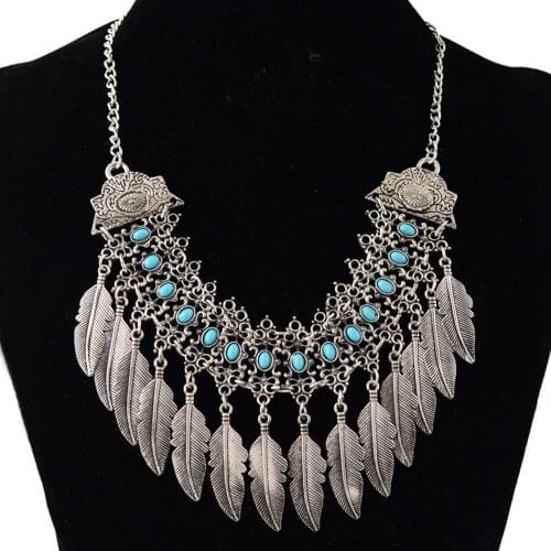 Women Gypsy Necklace Jewelry Bohemian Antique Leaf Pendant Necklace Turkish Indian Ethnic Collar Festival Party Jewelry