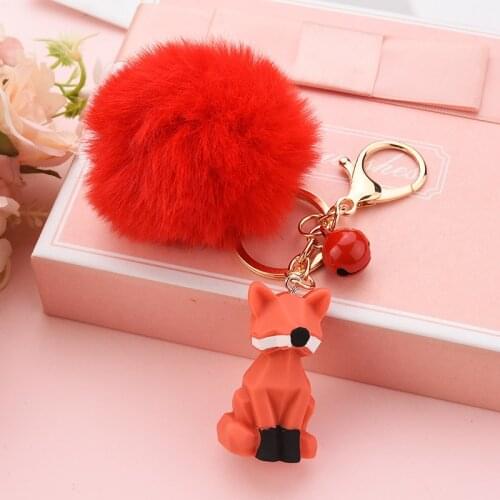 Unicorn Dinosaur Cat For Frog Panda Pig Fox Rabbit Key Chain with Fur Ball Key Ring Holder for Women Bag Car Pendant EH057
