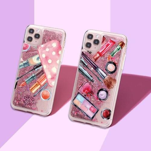 Cosmetics Blush Lipstick Sparkle Liquid Real Glitter Phone Case Fundas Cover for iPhone 12 11 X XS XR Max Pro 7 8 7Plus 8Plus 6