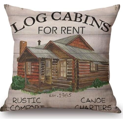 Rustic House Boat Cushion Cover Vintage Style Throw Pillow Case 45X45cm Beige Linen Sofa Decoration