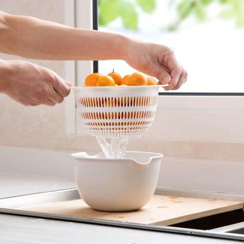 OTHERHOUSE Double Drain Basket Vegetables Fruit Washing Strainer Sink Storage Basket Food Wash Colanders Kitchen Tools