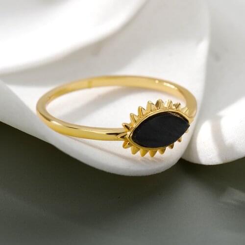 Aesthetic Black Opal Rings For Women Gold Silver Color Vintage Evil Eye Charms Ring Wedding Jewelry Goth Gift Bague Femm