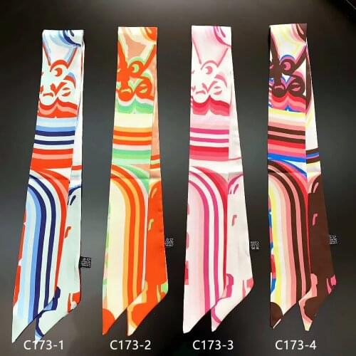 Factory 2021 Design Belt Striped Skinny Scarf Women Luxury Brand Bag Scarves Neck Silk Scarf For Ladies Foulard Hair Headband