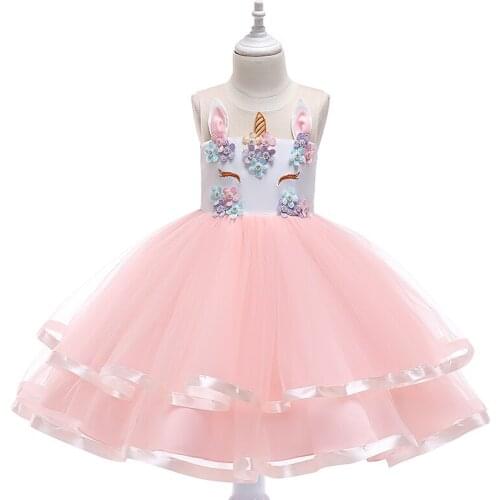 Fantasy Unicorn Evening Party Princess Dress For 3-8Y Children Birthday Wedding Childs Toddler Girl Ball Gown Custome Clothing