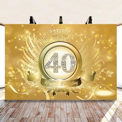 40th 50th Happy Birthday Party Background Photocall Bright Golden Glitter Wings Angel Cake Table Backdrop Custom Photography
