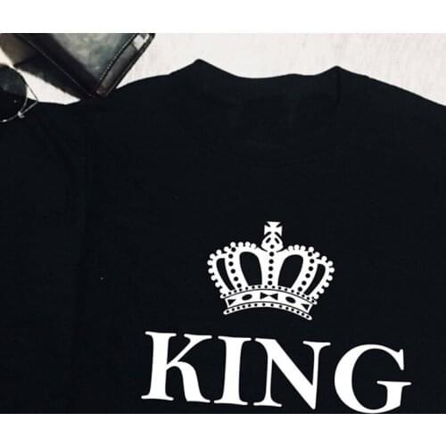Unisex Valentines Day Gift Tees Tops King And Queen Valentines T-shirt Funny Her King His Queen Couples Matching Black Tshirt