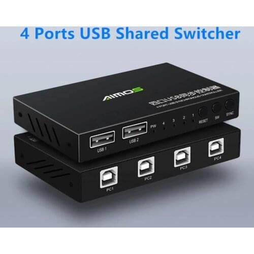 2 Ports USB-A to 4 Ports USB-B KM Switch Box USB 2.0 Keyboard Mouse Synchronizer Gaming Controller for Monitor Computer