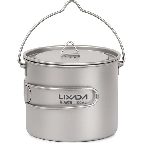 Lixada Titanium Pot Camping Pot Outdoor Water Mug Cup with Lid and Foldable Handle Outdoor Water Cup Camping Cooking Picnic