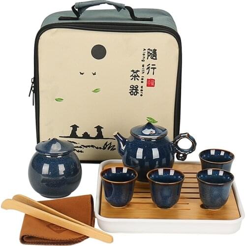 Chinese Tea Travel Tea Set Kung Fu Tea Set Ceramic Portable Teapot Tea Cans Drinking Tea Tools Outdoor Drinking Cup Coffee Pot