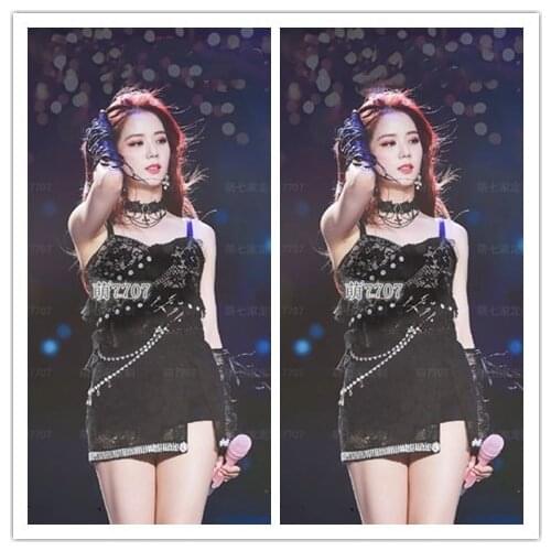 Kpop Korean ROSE Stage Show Sexy Strapless Camisole Tank Vest Crop Tops+Black Slim High Waist Shorts Mini Split Skirt Women Sets