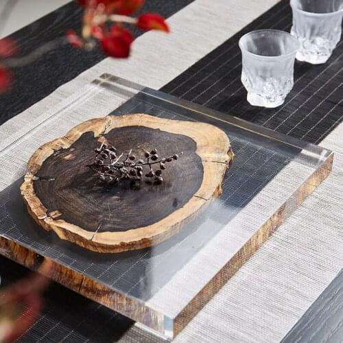 Luxtry Square Acrylic Natural Wood Grain Annual Ring Storage Tray For Sales Office Home Decor Tea Dining Table Soft Placemat