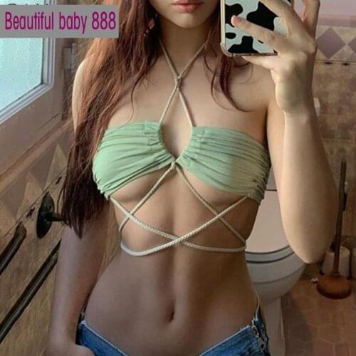 Meqeiss Summer Sexy Lace-up Pleated Sleeveless Halter Top Womens Clothing Can Go Out On The Street Alone To Wear Travel Parties