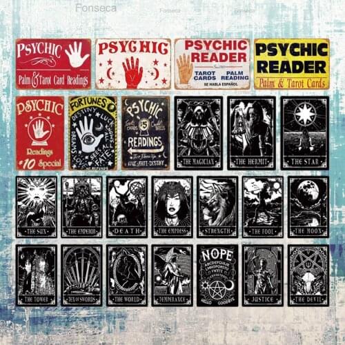 Tarot Metal Poster Plaque Metal Vintage Psychic Metal Sign Tin Sign Wall Decor For Divination Shop Iron Painting