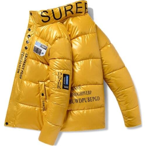 2021 New Bright Leather Men Thicken Warm Winter Jacket Casual Parka Outwear Waterproof Stand Collar Hooded Coat Clothing