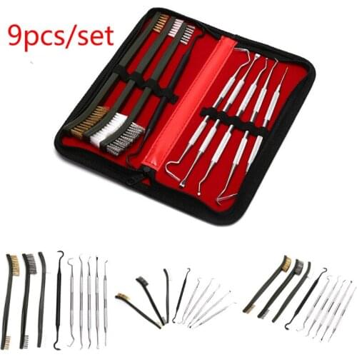 9pcs/Set Gun Cleaning Kit Set 3 Brass Steel Nylon Brush + 6 Stainless Steel Nylon Pick Tactical Rifle Pistol Gun Cleaning Tool