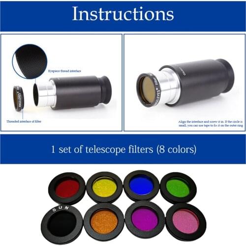 6Pcs 8pcs 1.25 inch Filters Kit Nebula Filter Moon Sun Colorful Filter For Telescope Eyepiece Optical Lens