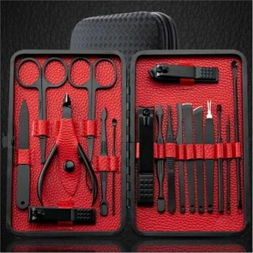 Qax Bag Stainless Steel Manicure + Pedicure Set 18 Piece Black 177C-G