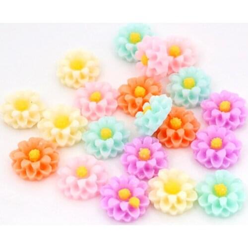 New Fashion 10mm 40pcs Mix Colors Flower Style Flat back Resin Cabochons For Bracelet Earrings accessories G1-14