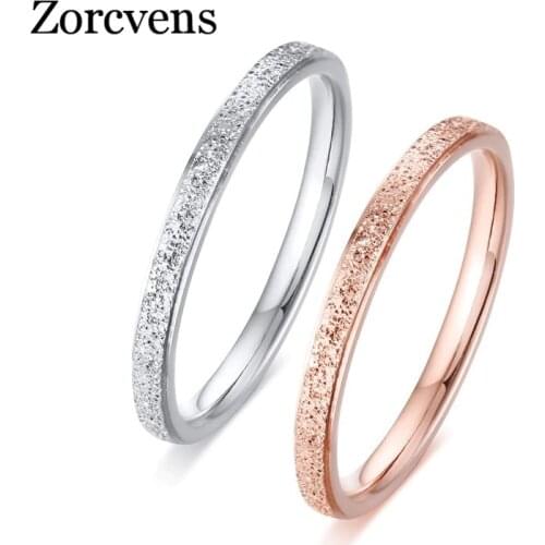 ZORCVENS 2020 New Stainless Steel Matt Thin Ring For Women silver color Rose Gold Color Charm Female Ladies Gifts