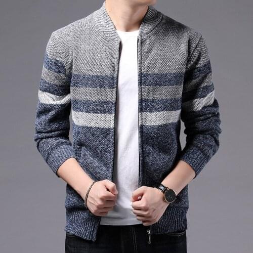 New Korean Clotnes Men Wintersmart Casual Knitted Patchwork Cardigan Sweater Fashion Thick Zipper Up Men Clothing Sweater