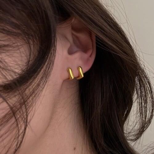 New Trend Korean Japanese Fashion Geometric Small Square Piercing Gold Earrings For Women Charms Ear Jewelry Gift