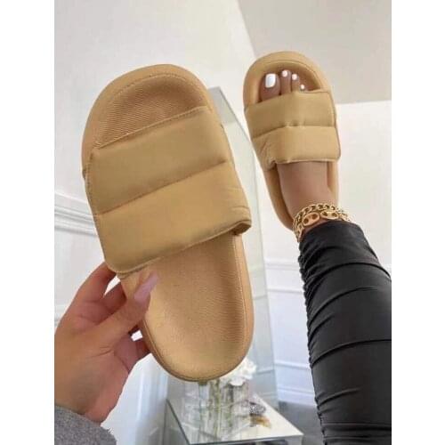 Factory Wholesale Spring New Foreign Trade Flat Bottom One Word Large Size Ladies Slippers Solid Color Home Slippers Wholesale