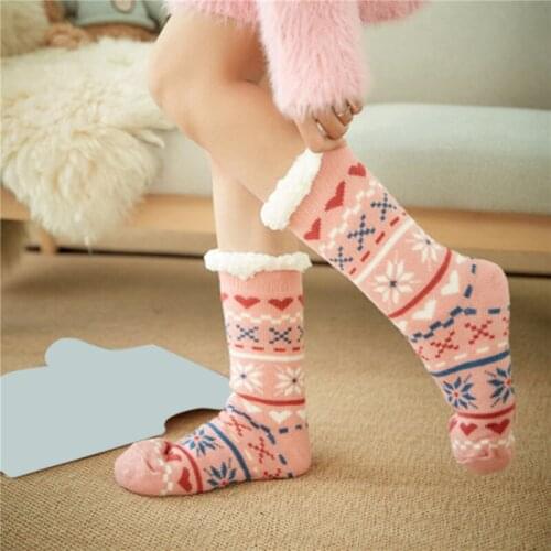 Autumn Winter Women Slippers Home Socks Christmas Cartoon Elk Floor Socks Plush Velvet Non-slip Carpet Fluffy Warm Socks