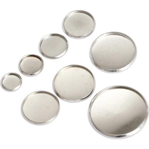 20pcs Stainless Steel Round Cabochon Base Bezel Trays Blank Fit 6-30mm Cabochons Cameo Base Settings for Jewelry Making DIY