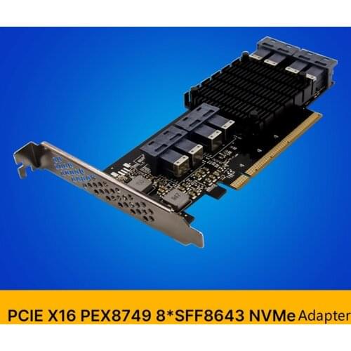 PCI-E 3.0 X16 Riser Card PEX8749 8-SFF8643 U.2 SSD Expansion Card Server-Class Adapter Support PCI Express NVMe