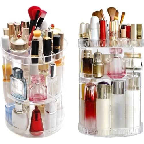 Plastic Clear Rotating Makeup Organizer 3-tier Acrylic Clear Cosmetic Storage Case Makeup Skincare Display Spinning Rack