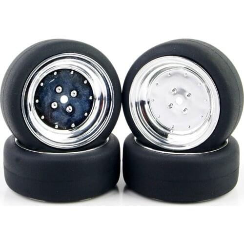 4pcs 1/10 Flat Drift Tires Wheel Model with 12mm Hex PP0107+PP0338 Fit On-Road HSP HPI Car